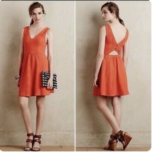 Anthropologie Maeve textured orange dress with cutout